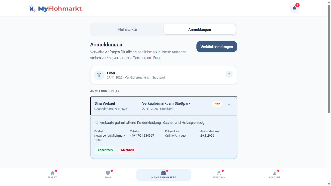 Verkäufer-Anmeldungen sind da